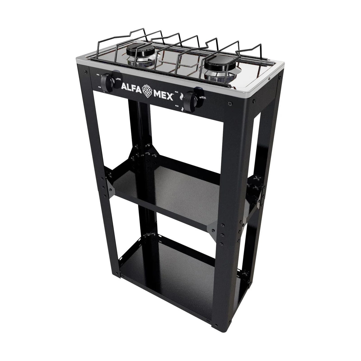 Parrilla de Gas con Estante Alfamex 2 Quemadores Negra 704