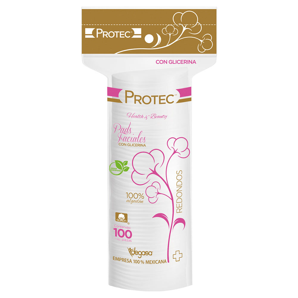 PROTEC Pads faciales con Glicerina 100% Algodón incluye 100 piezas