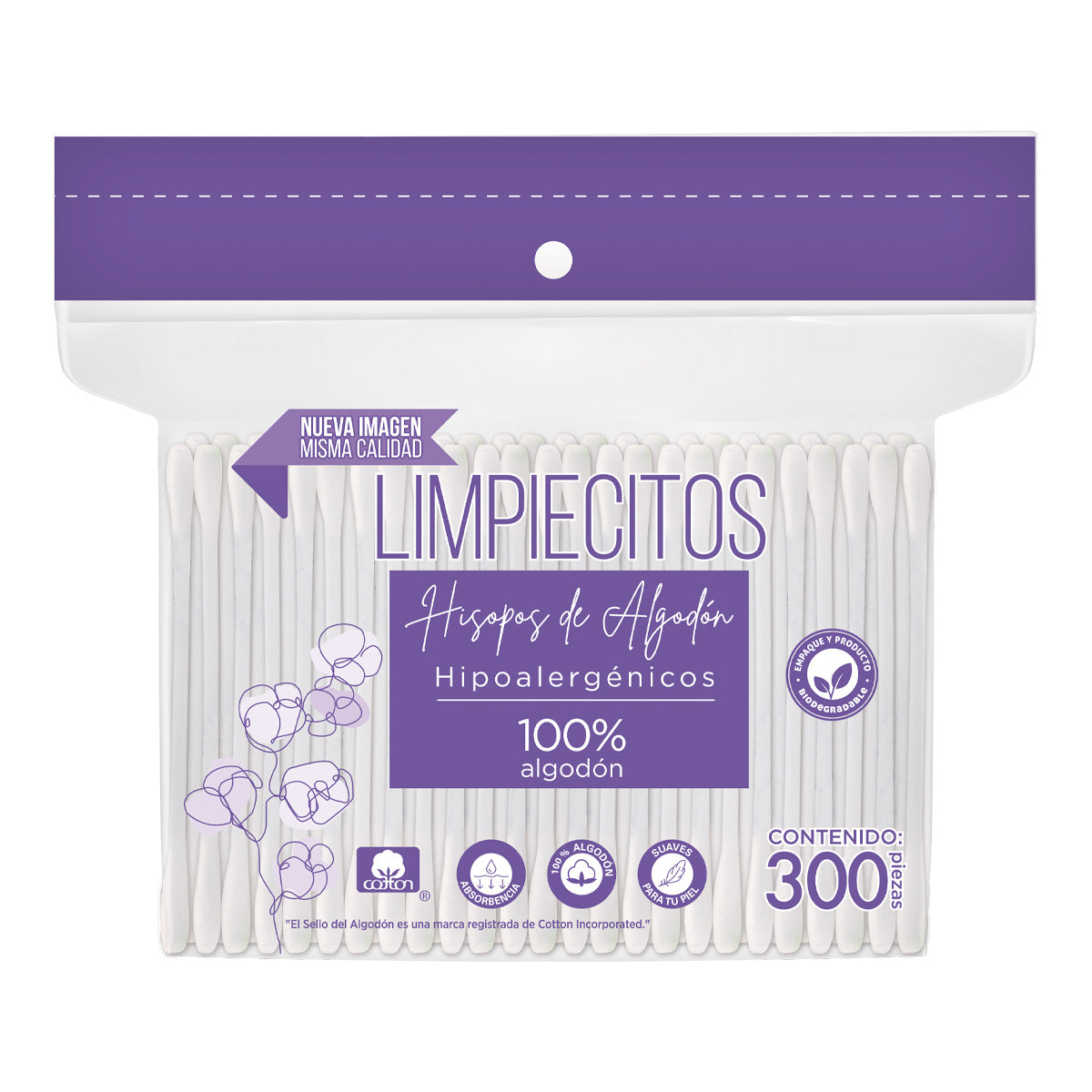 Limpiecitos 300 Hisopos 100% de Algodón Hipoalergénicos