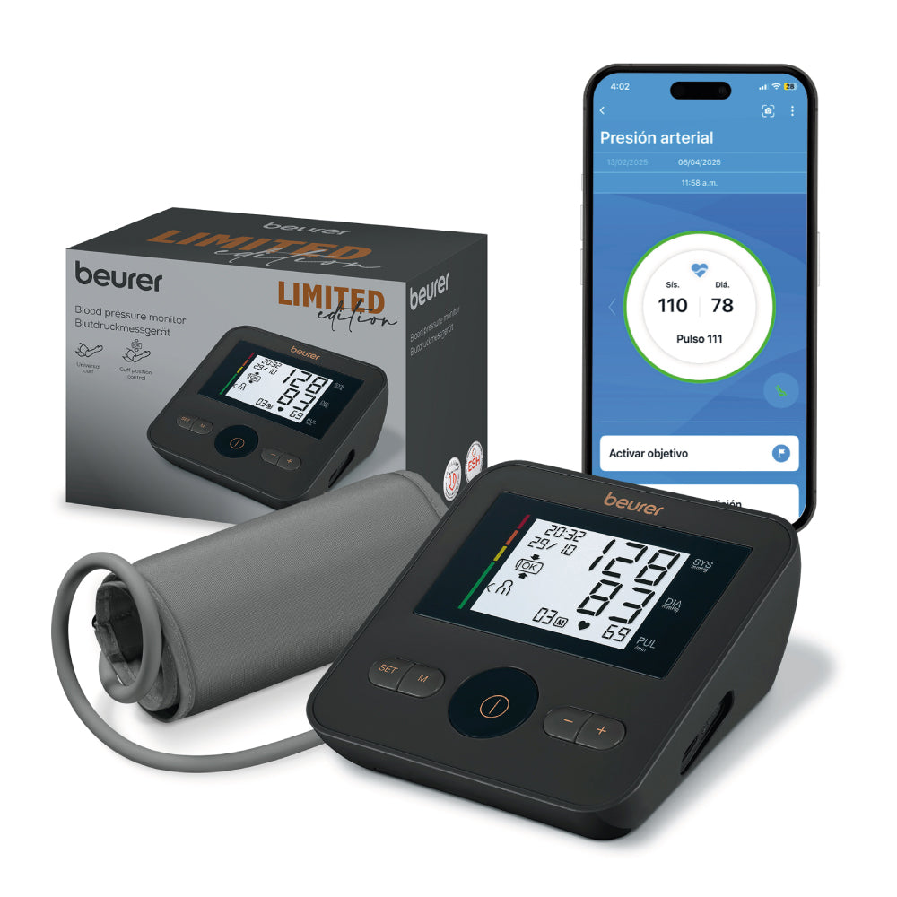 Baumanómetro digital de brazo con detector de arritmias y control de sujetador de brazalete BM27 - Marca Beurer