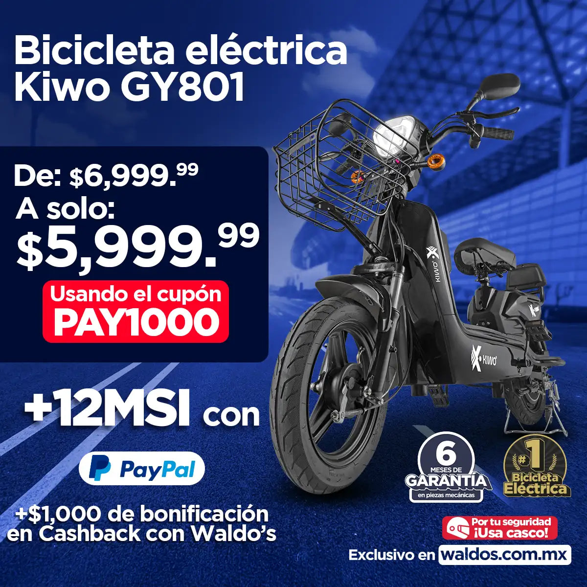 Bicicleta Eléctrica Negra Kiwo GY801