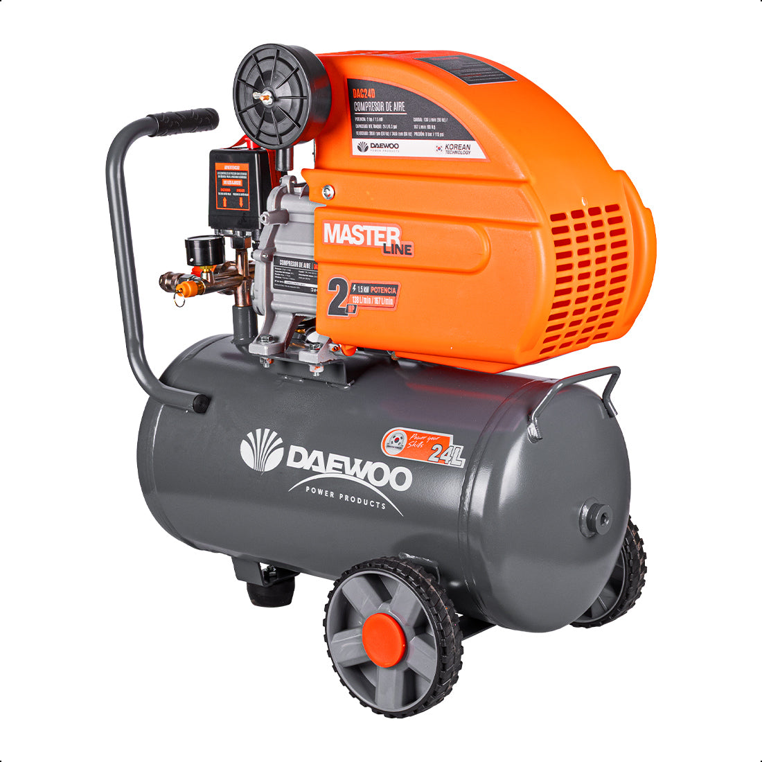 Compresor de aire, lubricado, horizontal 24L 2HP 110V 115psi (+kit) DAEWOO