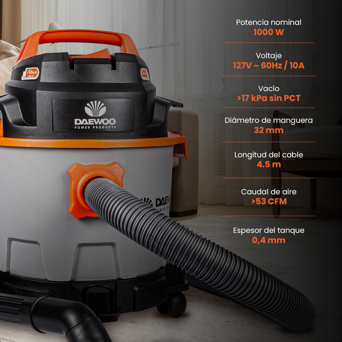 Aspiradora Polvo y Agua 10 litros 4HP (+accesorios) DAEWOO