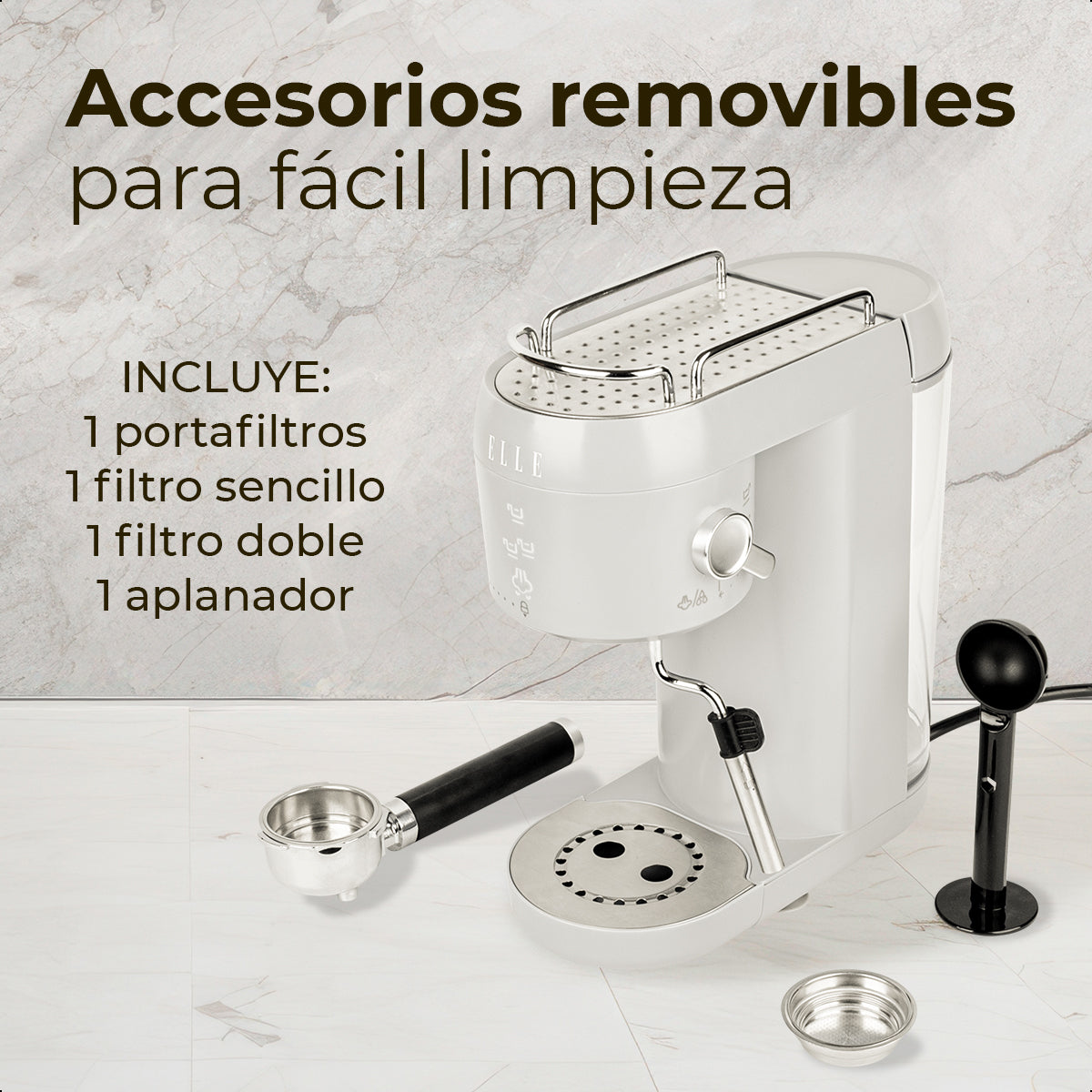 Máquina Espresso ELLE 1L con Espumador 20 Bar Control Táctil