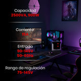 Regulador de Voltaje 2500VA-1500W 2 contactos, ENERGIZER