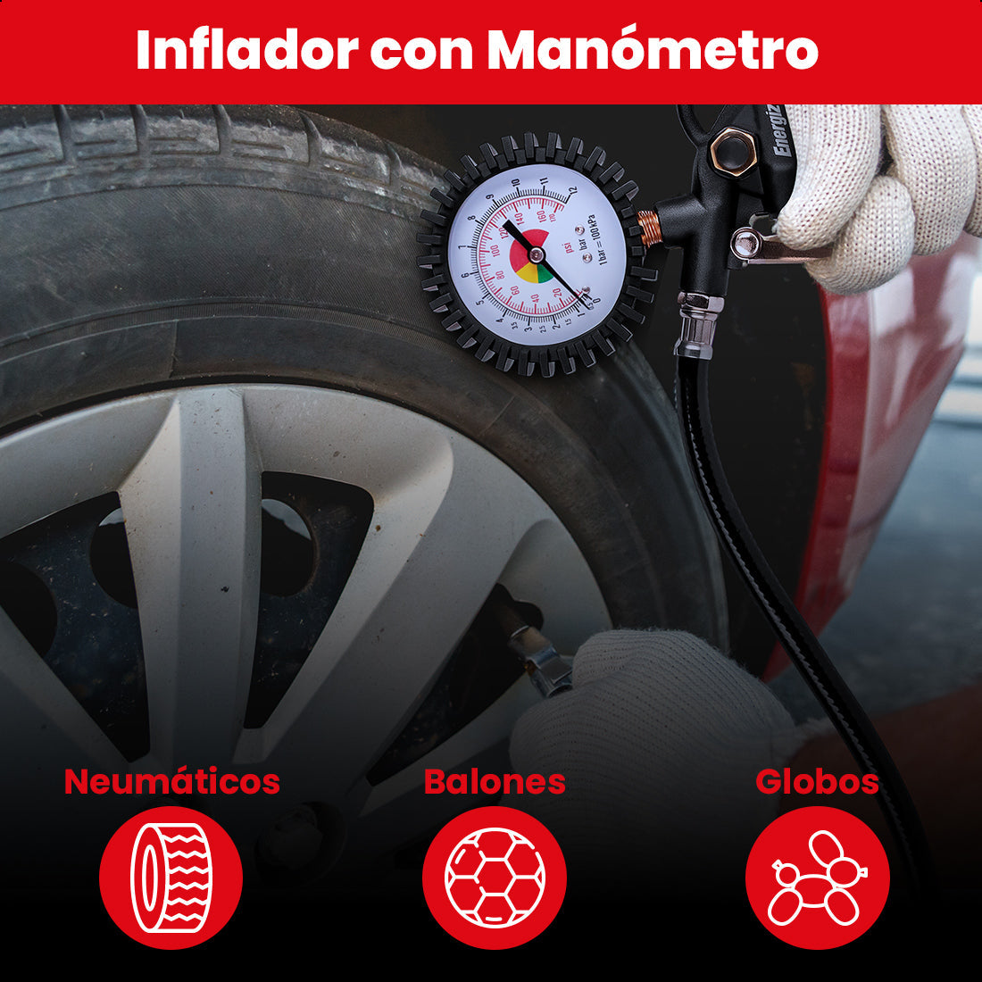 Pistola para pintado, Pistola de aire con manguera de 5m, pistola para inflado con 3 boquillas y pistola de lavado ENERGIZER