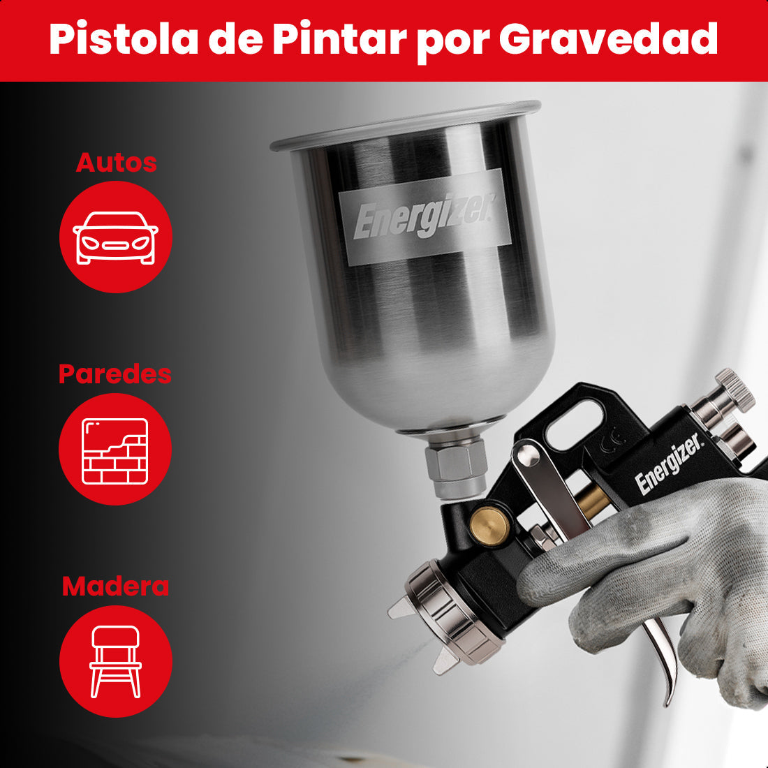 Pistola para pintado, Pistola de aire con manguera de 5m, pistola para inflado con 3 boquillas y pistola de lavado ENERGIZER