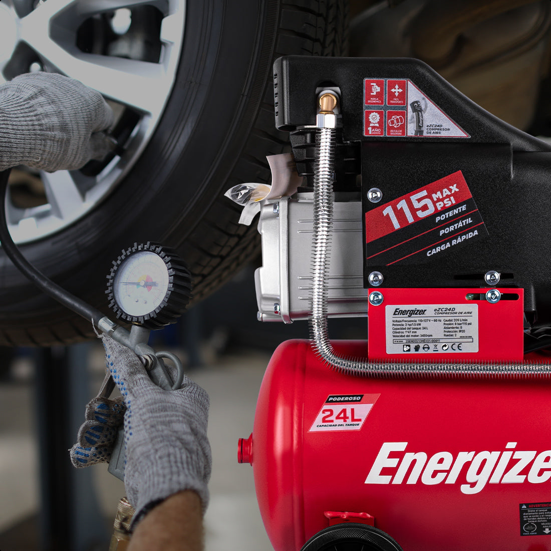 Compresor de aire, lubricado, horizontal 24L 2HP 110V 115psi ENERGIZER