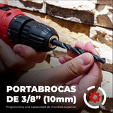 Taladro + Cargador + Bateria 2Ah 3/8