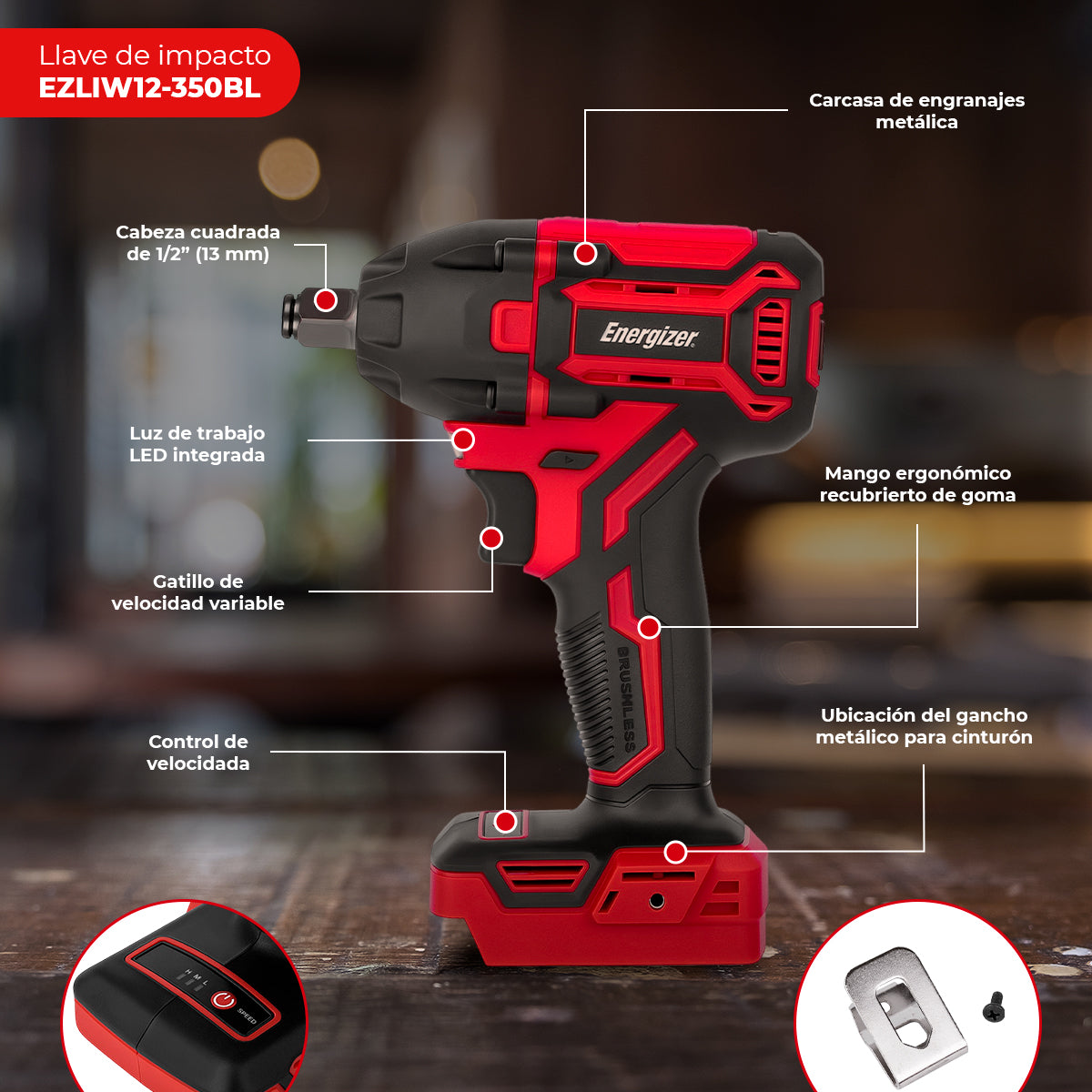 Taladro + Llave de impacto, + Cargador + Bateria 2Ah