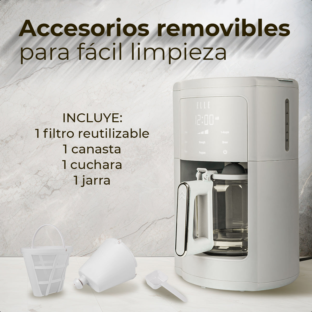 Cafetera ELLE 1.8L Digital Programable con Pantalla Táctil EKCMP301WH