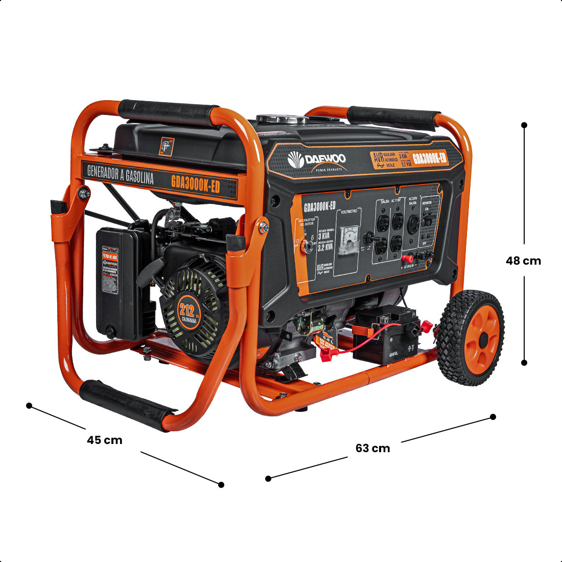Generador portátil 3.2 kW 212CC 15L Regulador Voltaje Arr Elect 10 hrs DAEWOO