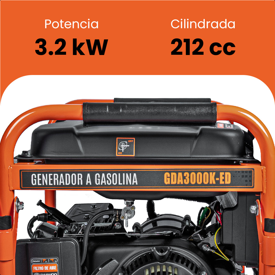 Generador portátil 3.2 kW 212CC 15L Regulador Voltaje Arr Elect 10 hrs DAEWOO