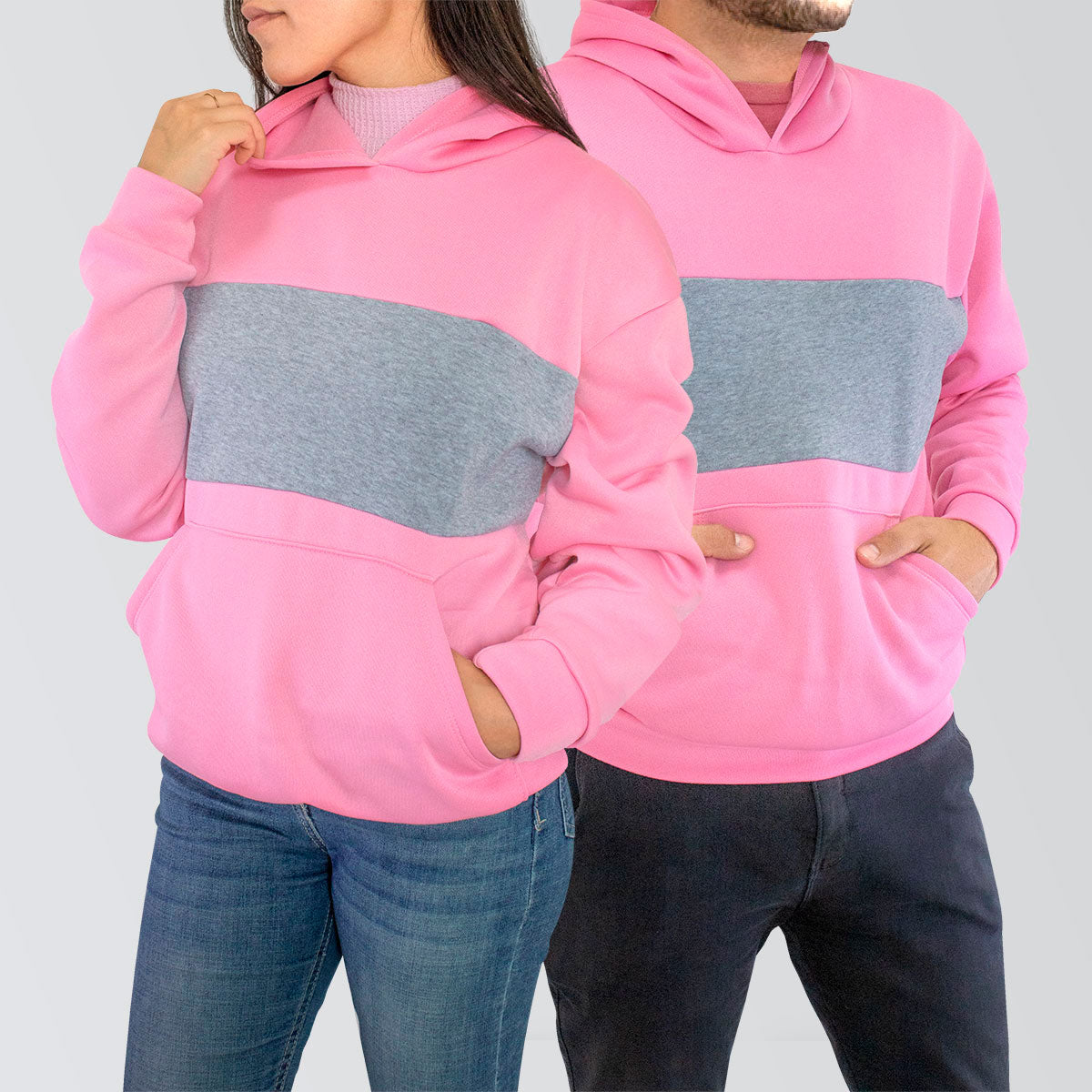 Sudadera Afelpada Unisex con Capucha color Rosa con Gris