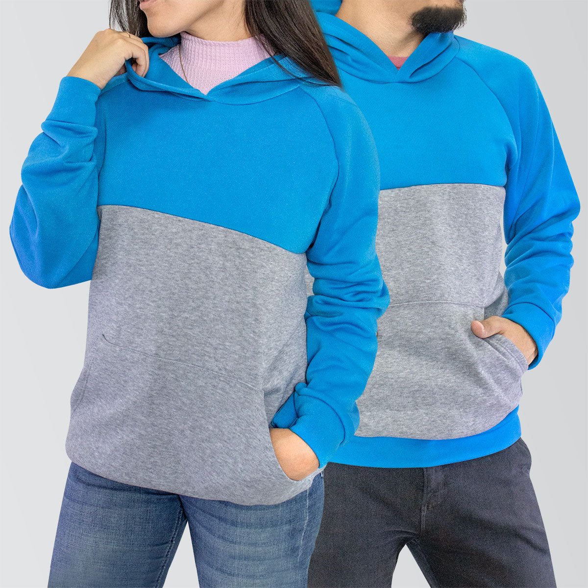 Sudadera Afelpada Unisex con Capucha color Azul con Gris