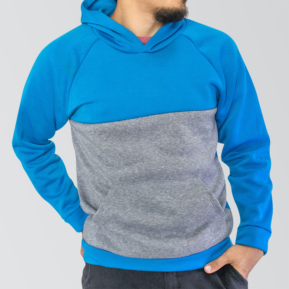 Sudadera Afelpada Unisex con Capucha color Azul con Gris