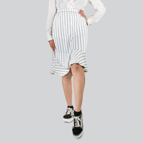 Falda Casual con Abertura color Blanco con Diseño de Líneas para Dama
