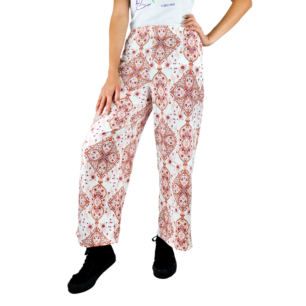 Pantalón Casual color Blanco Café con Estampado para Dama