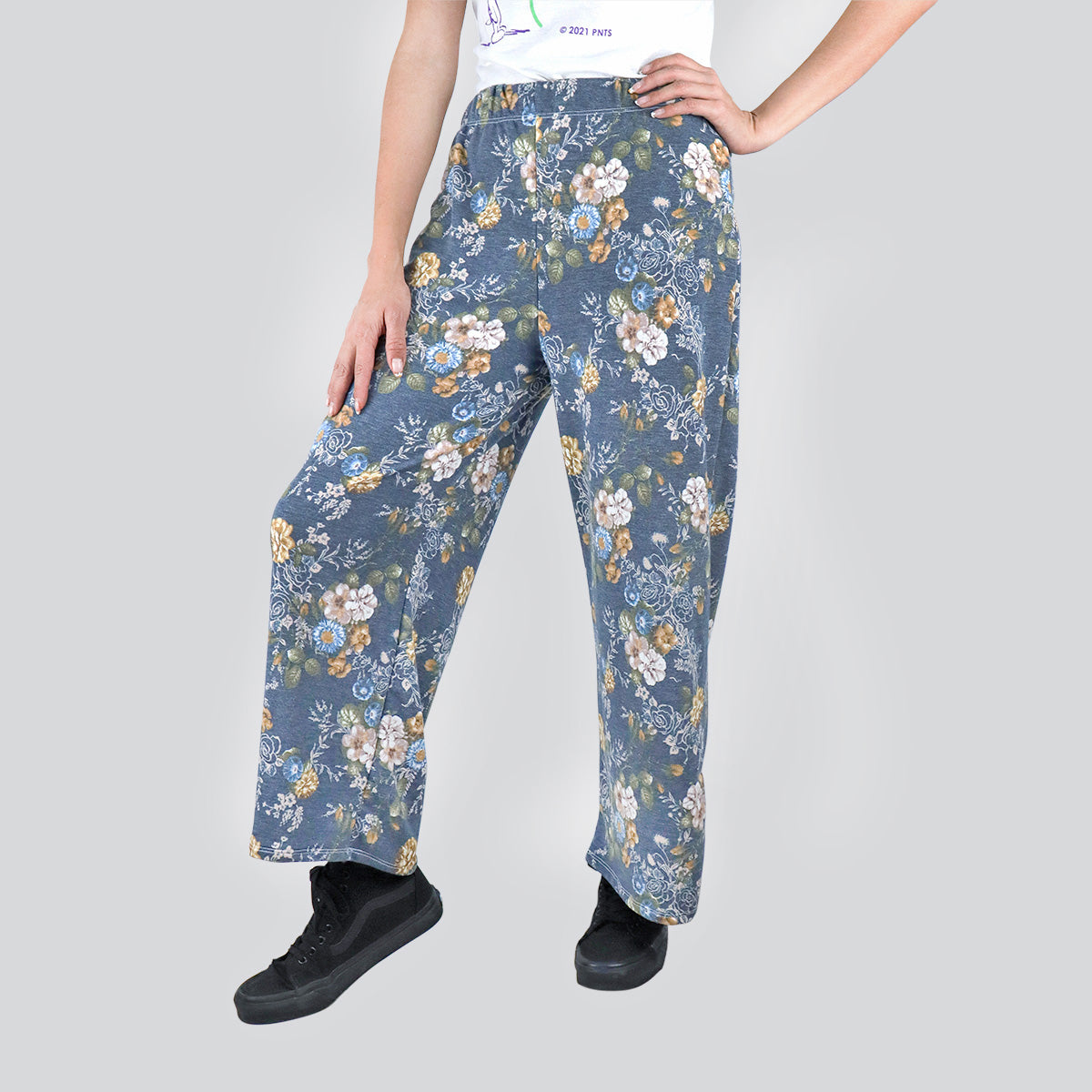 Pantalón Casual color Azul Turquesa con Estampado de Flores para Dama