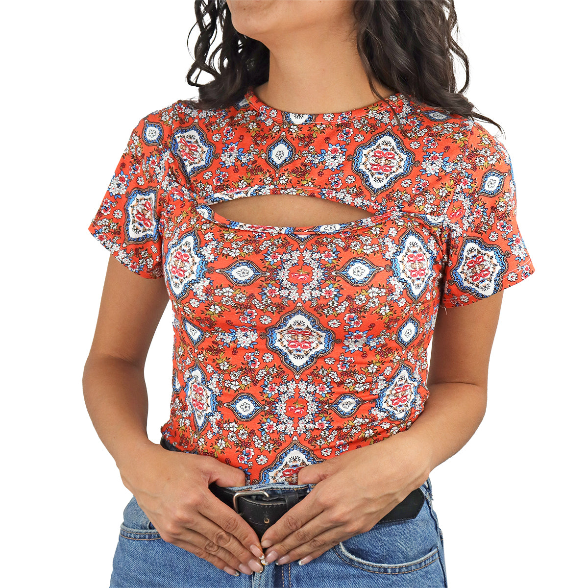 Blusa Juvenil con Abertura Frontal para Dama, color Naranja