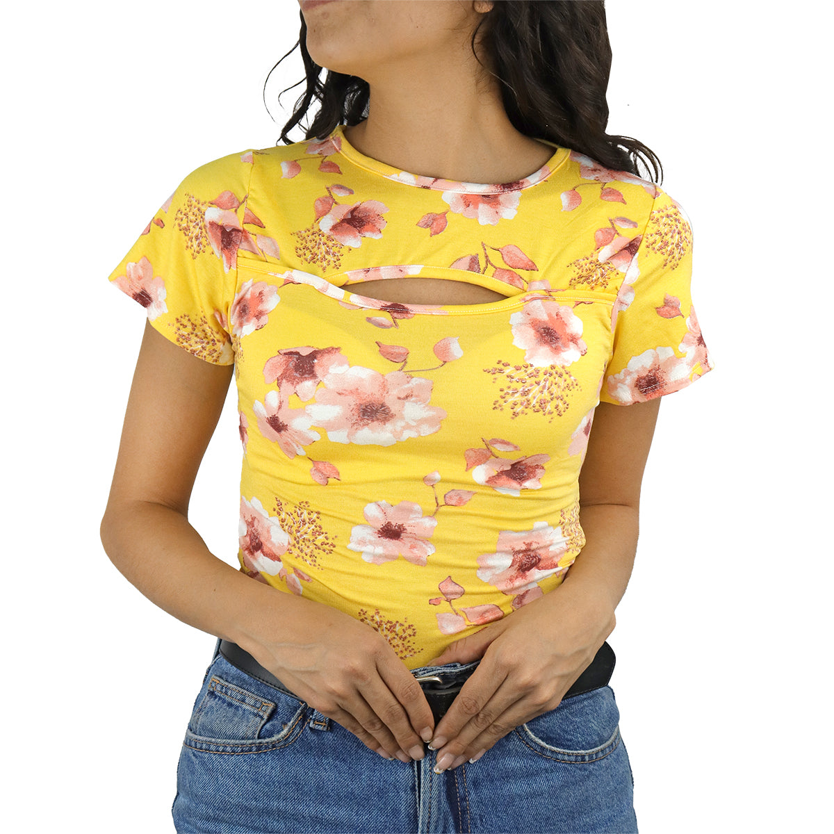 Blusa Juvenil con Abertura Frontal para Dama, color Amarillo