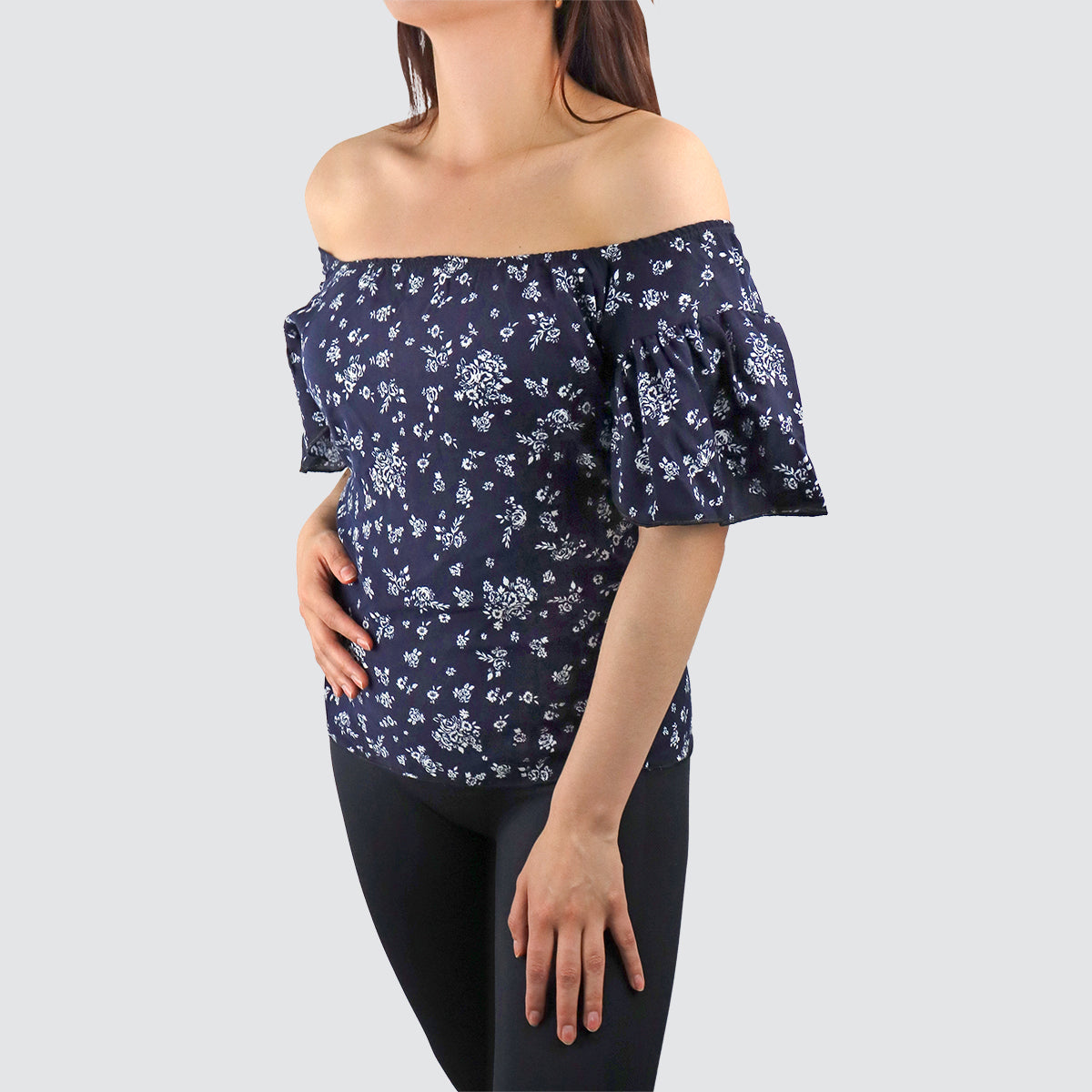 Hombros Descubiertos Blusa Floreada Blanca Hombros Blusas