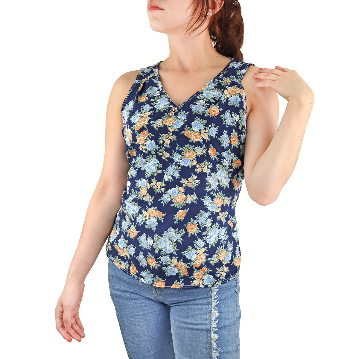 Blusa Casual con Cuello V para Dama, color Azul Marino