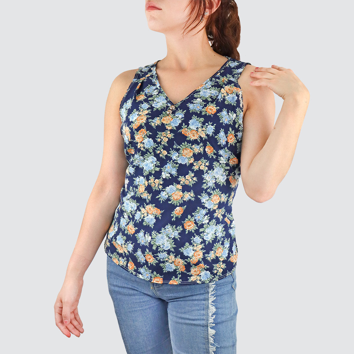 Blusa Casual con Cuello V para Dama, color Azul Marino