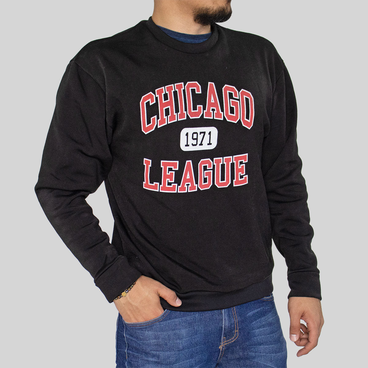 Sudadera Unisex color Negro con Estampado de Chicago League