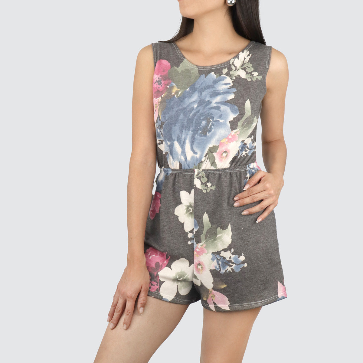 Overol Corto Casual con Diseño de Flores para Dama, color Oxford