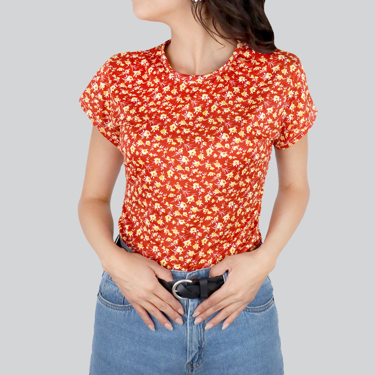 Blusa Casual color Naranja con Amarillo para Dama