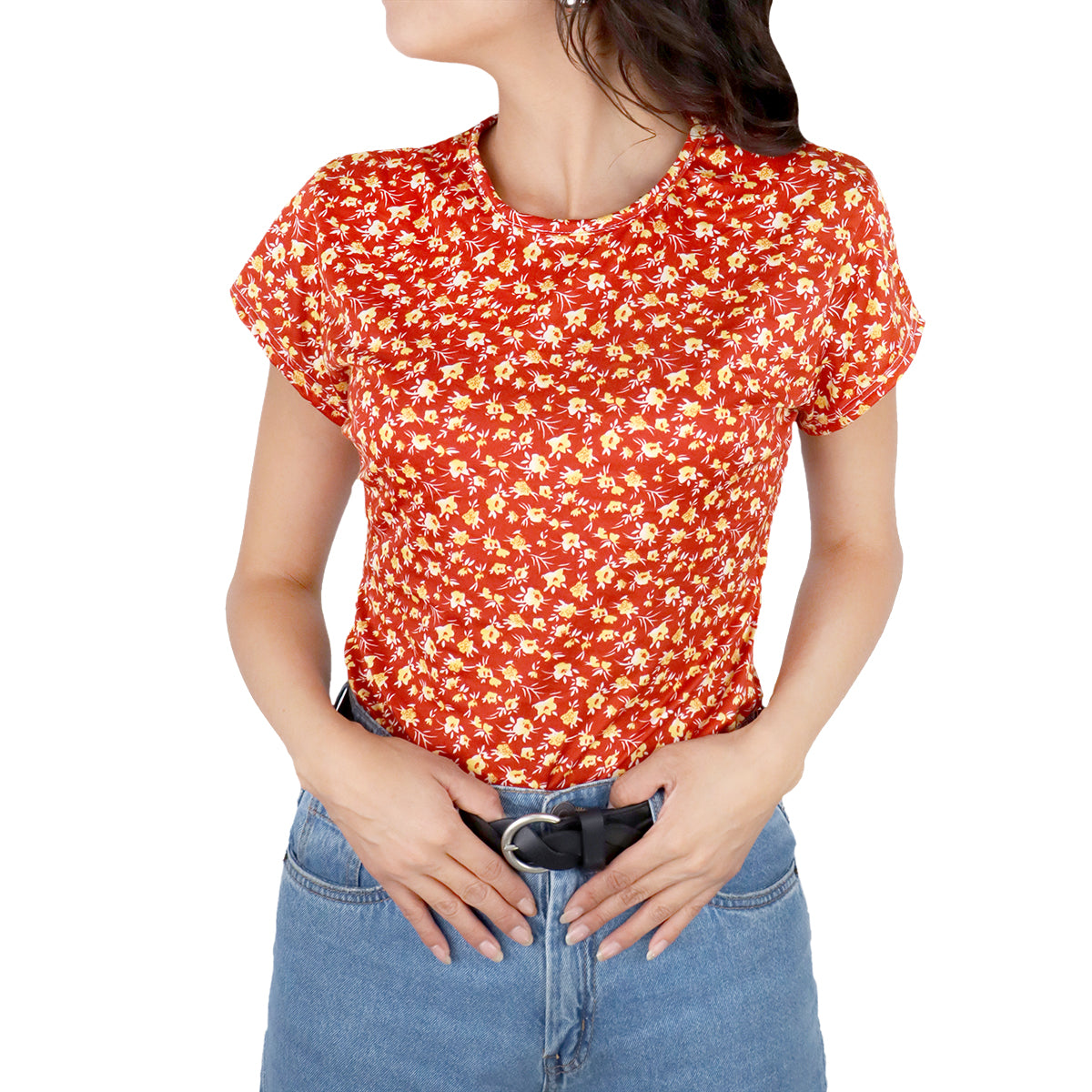 Blusa Casual color Naranja con Amarillo para Dama