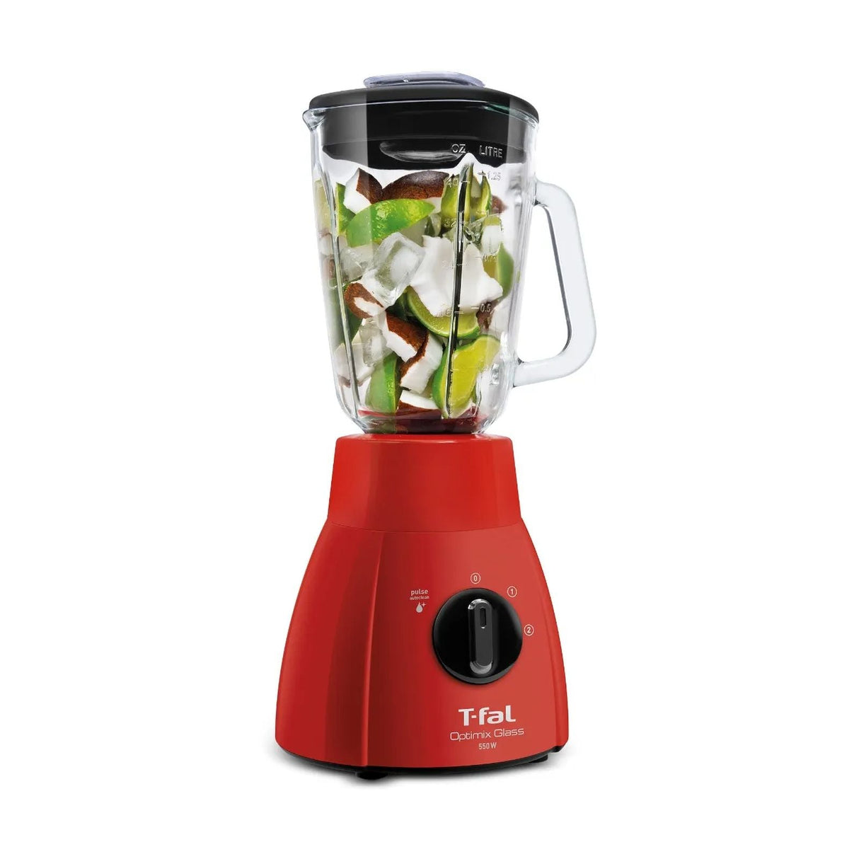 Licuadora T-fal Optimix Glass Vaso de Vidrio 1.25 Litros Roja LN2785X0