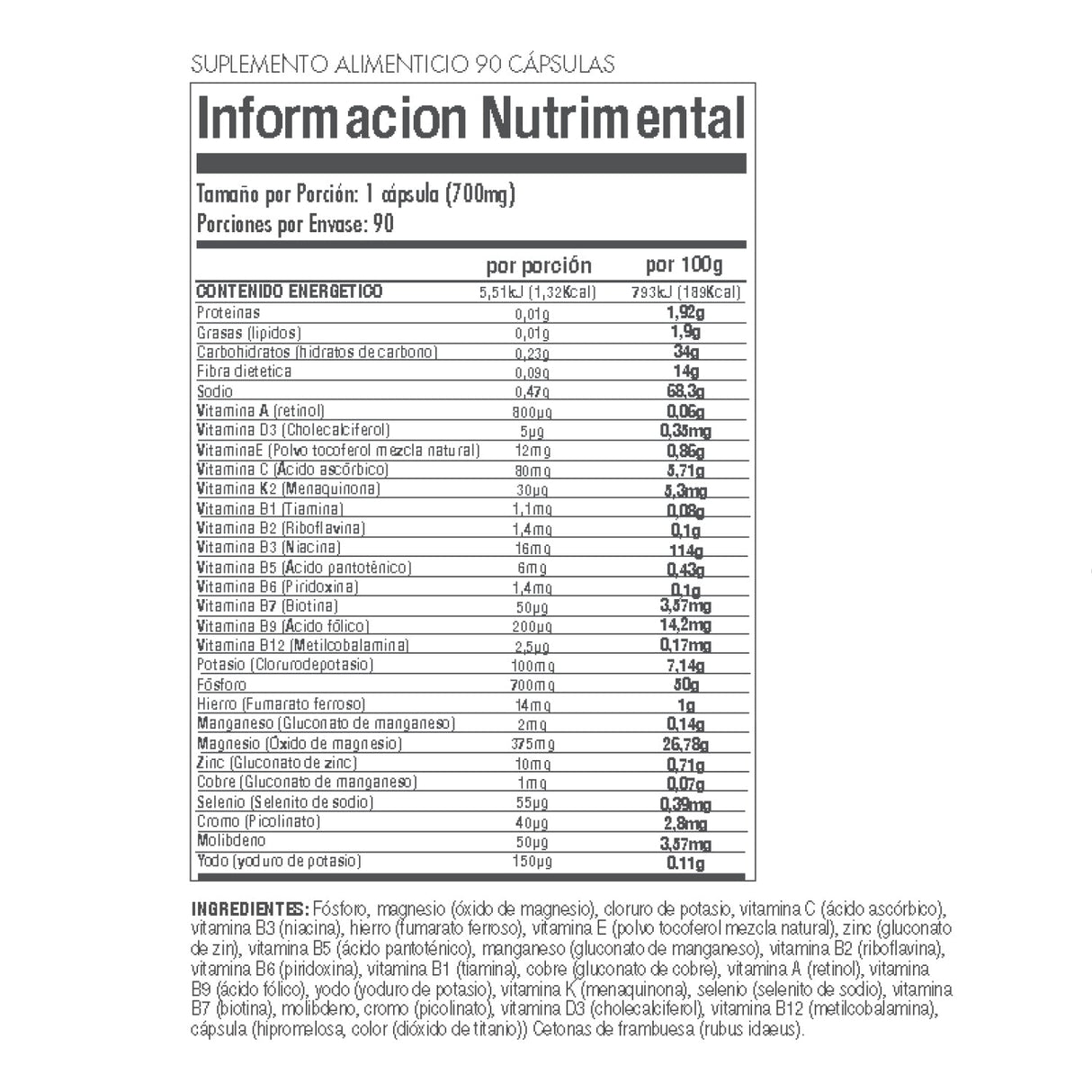 CÁPSULAS MULTIVITAMINICAS - 90 Caps