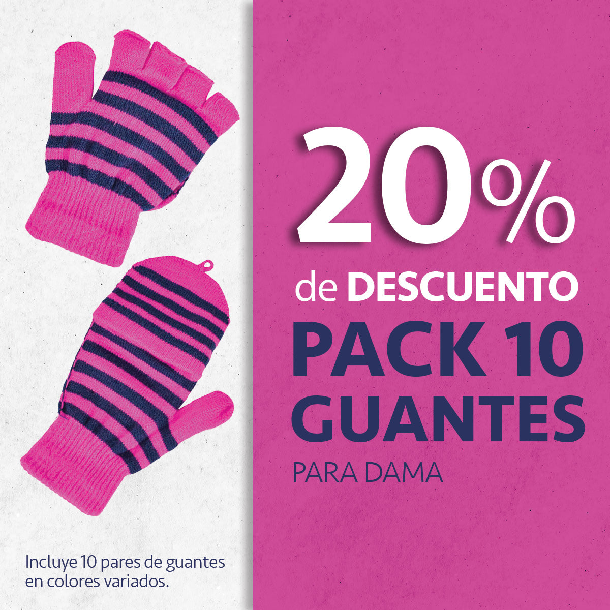 Pack Guantes Invernales Rayados Dama  con 10 x $239.99