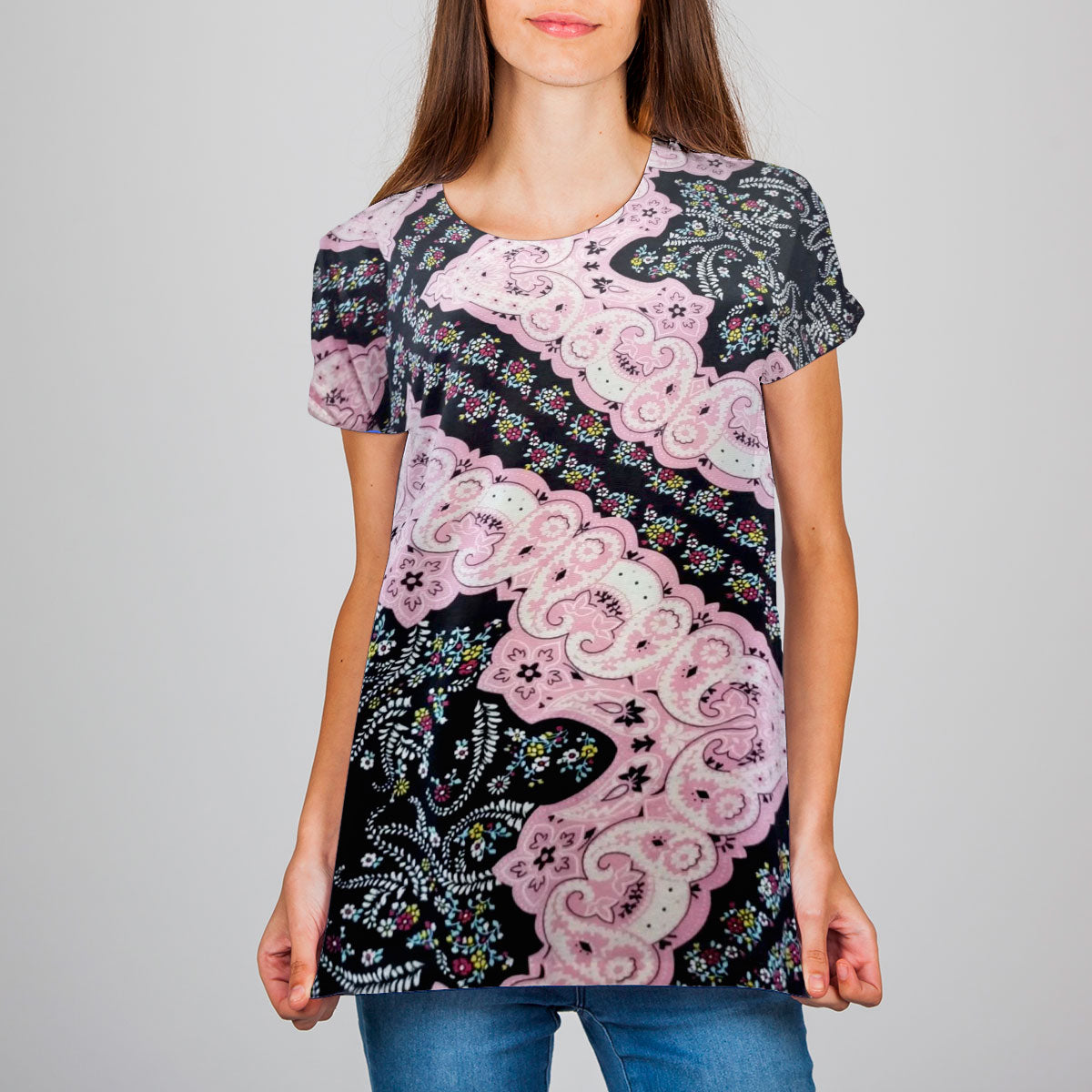 Blusa Casual color Rosa Claro con Negro para Dama