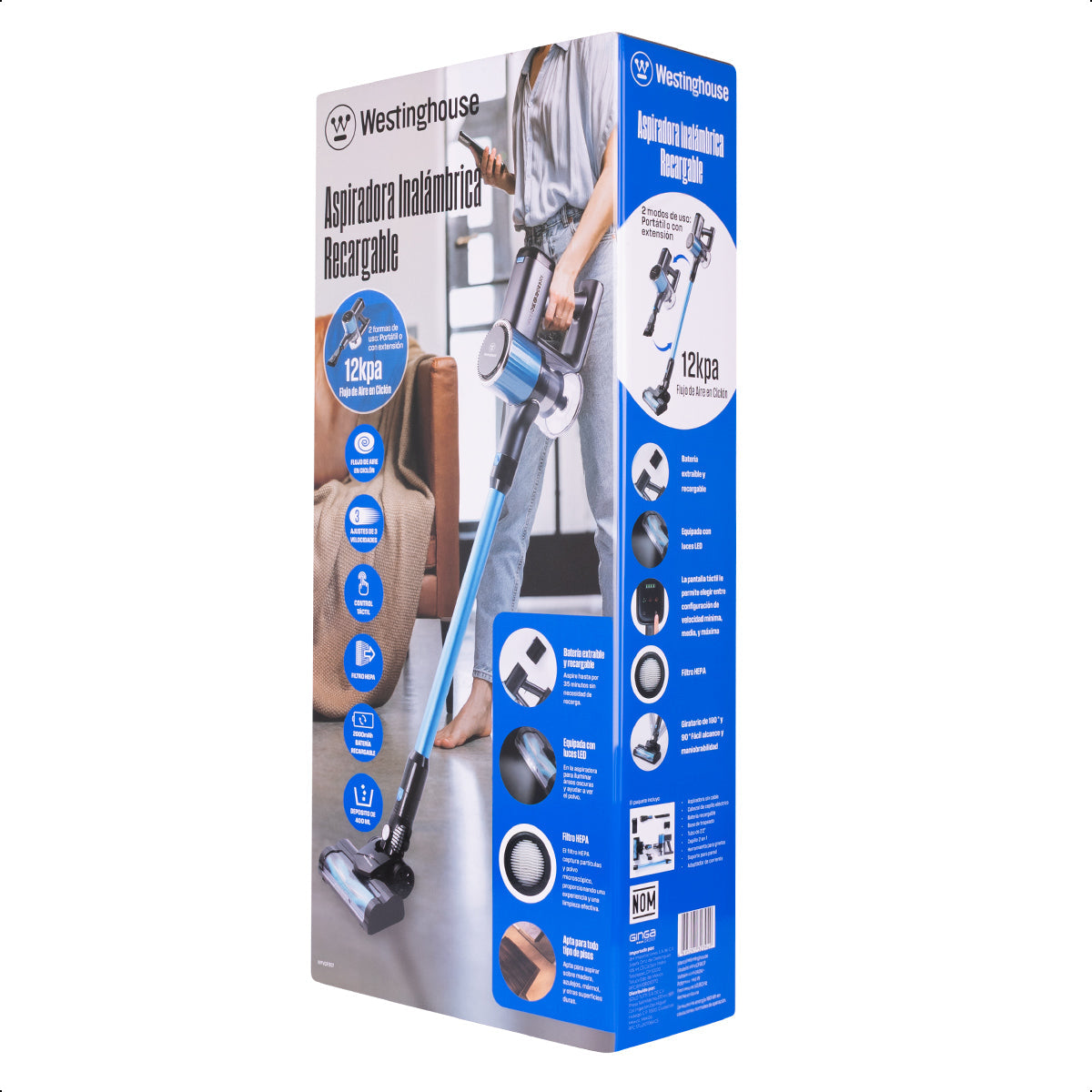 Aspiradora Inalámbrica Westinghouse Azul 180W 3 Velocidades