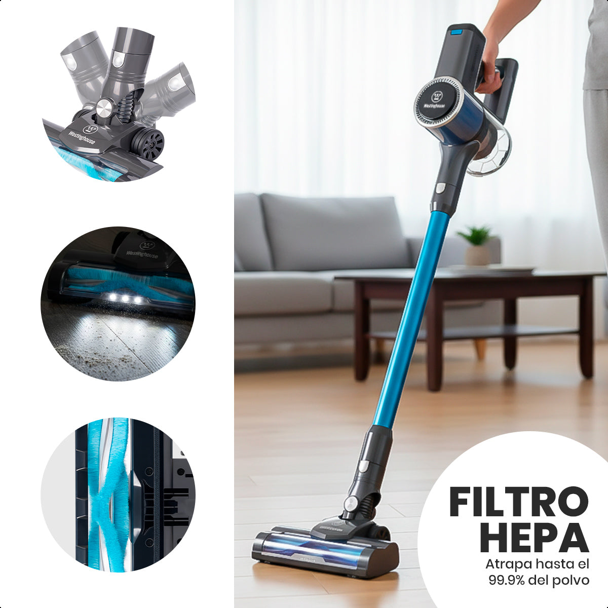 Aspiradora Inalámbrica Westinghouse Azul 180W 3 Velocidades