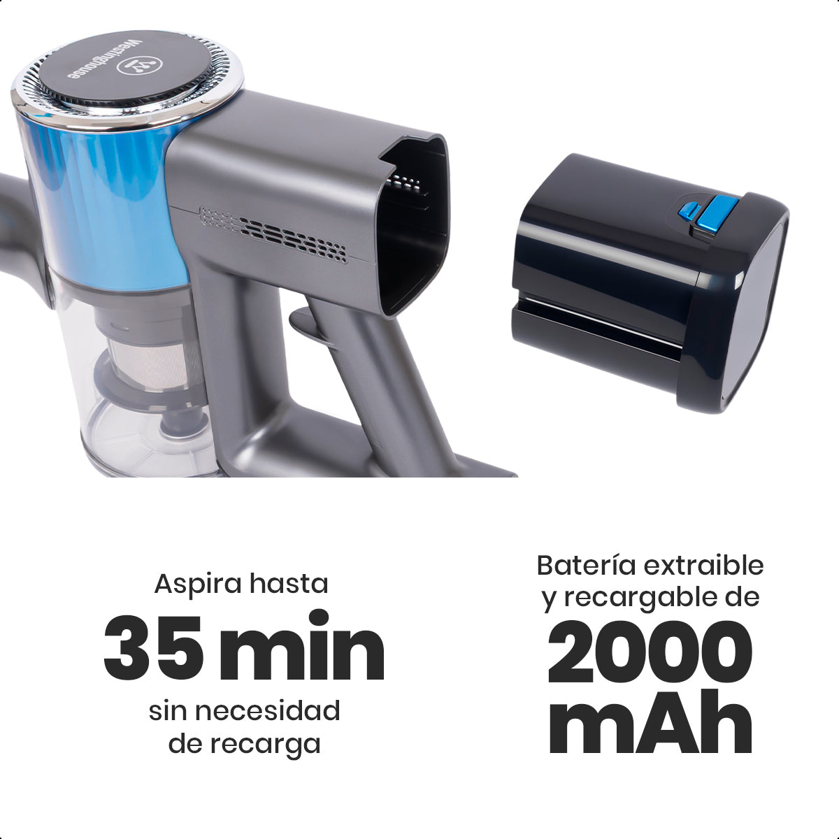Aspiradora Inalámbrica Westinghouse Azul 180W 3 Velocidades