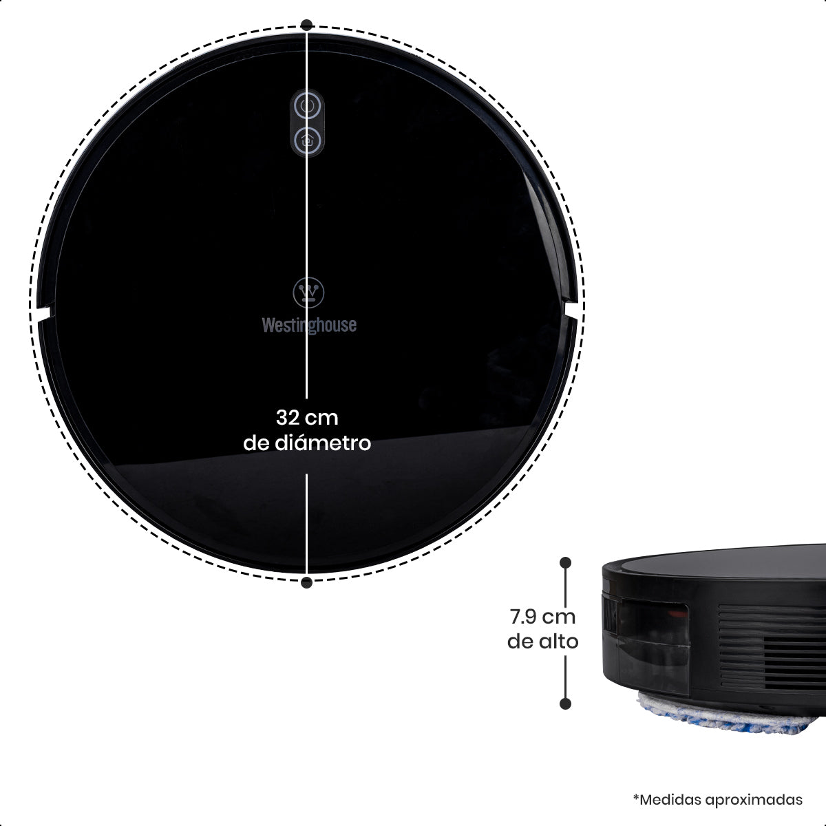Robot Aspiradora Westinghouse 3 en 1 Aspira Barre Frega PRO