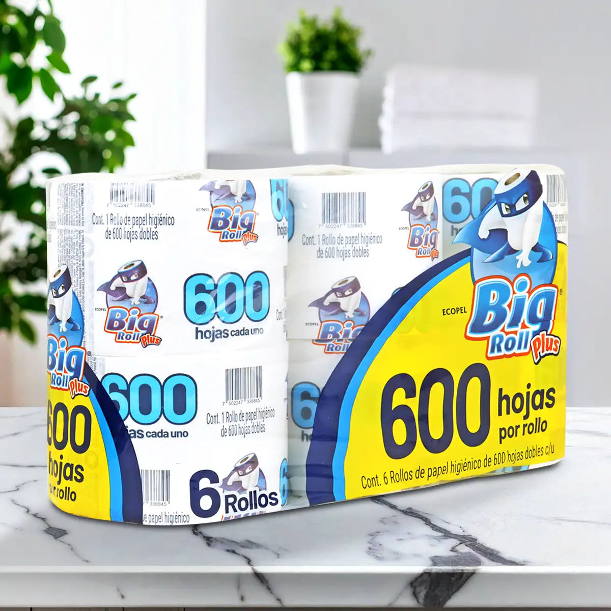 Papel Higiénico Big Roll, 6 Rollos de 600 Hojas