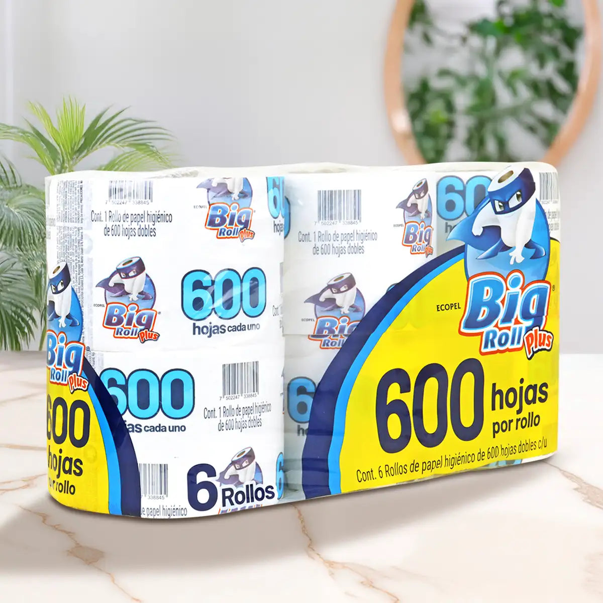Papel Higiénico Big Roll, 6 Rollos de 600 Hojas