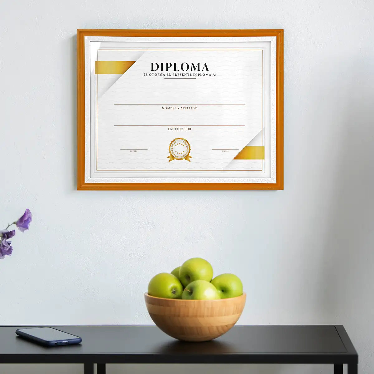 Porta Documento, Marco Color Dorado