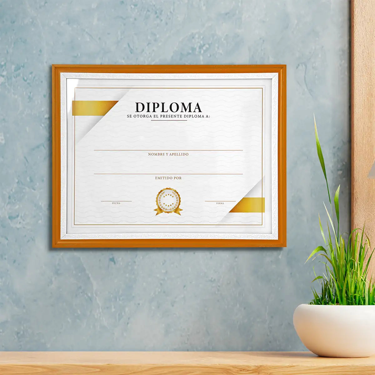 Porta Documento, Marco Color Dorado