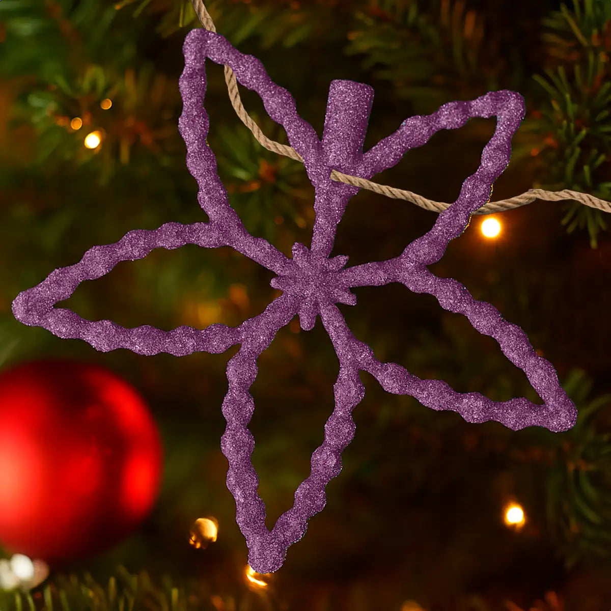 Flores, Ornamento Navideño con Glitter, Color Morado