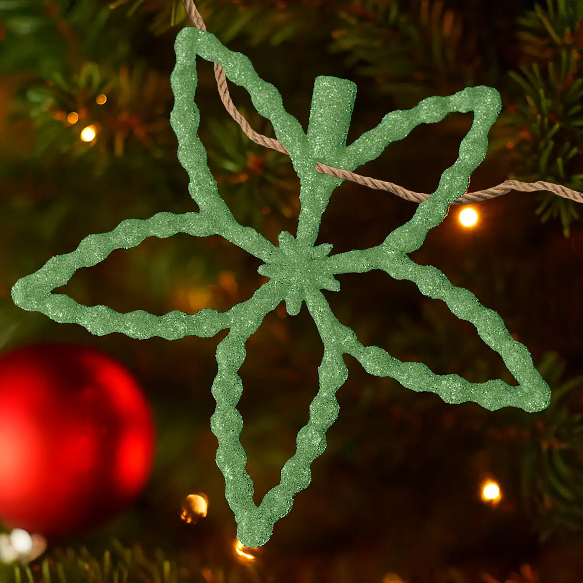 Flores, Ornamento Navideño con Glitter, Color Verde