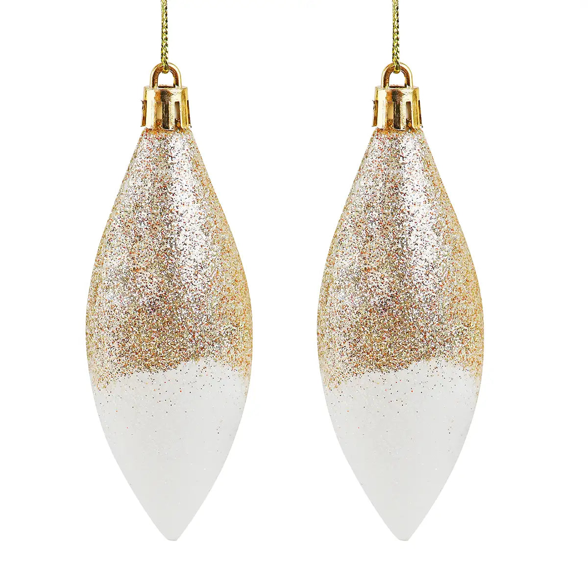Esferas Bicolor Glitter Alargadas, Color Dorado, 2 pzas