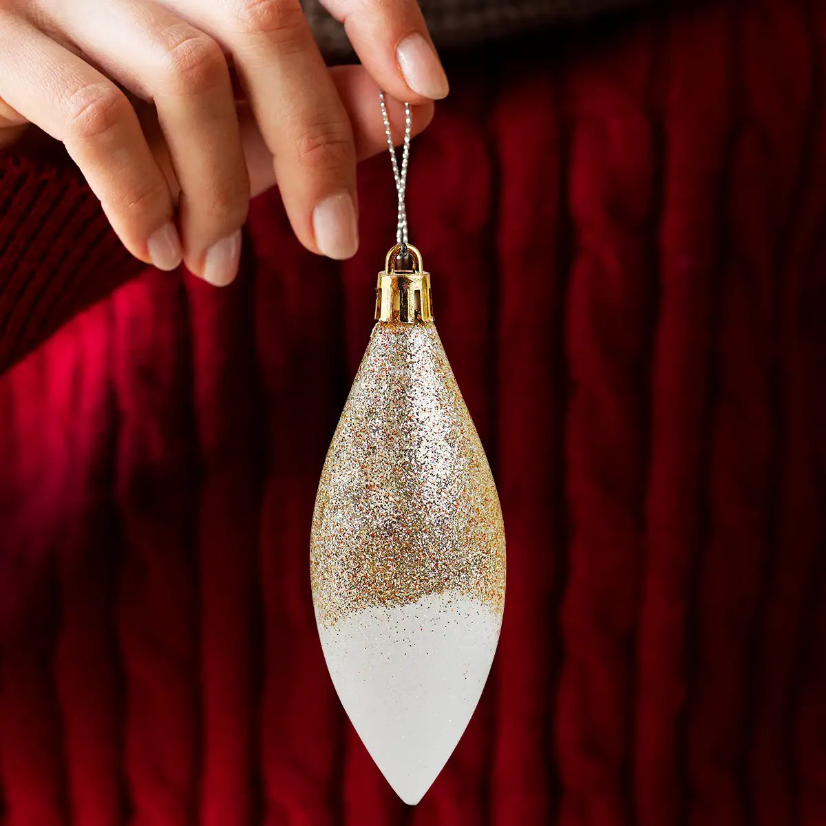Esferas Bicolor Glitter Alargadas, Color Dorado, 2 pzas