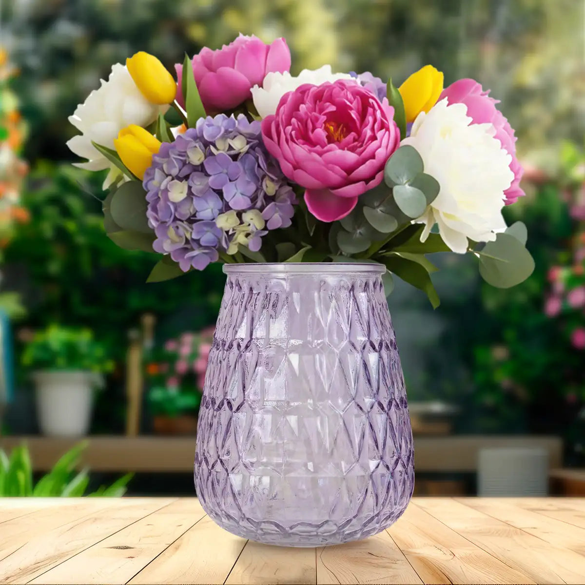 Florero de Cristal, Color Morado, 15x12 cm