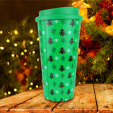 Vaso de Plástico con Tapa, Diseño Pinos, Color Verde
